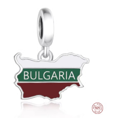 Charm Sterlingové stříbro 925 Bulharsko vlajka - houpající se mapa, přívěsek na náramek cestování