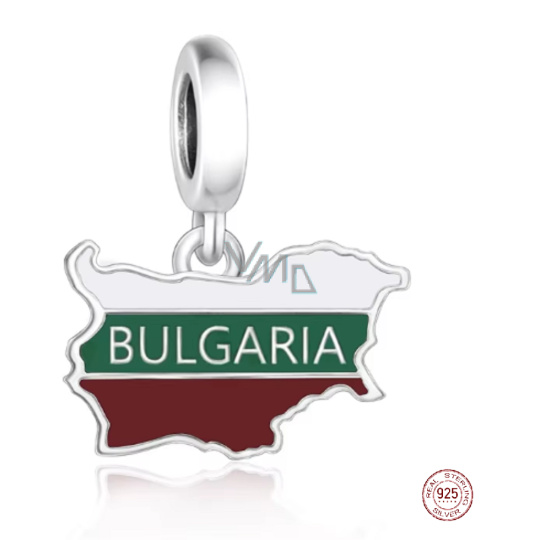 Charm Sterlingové stříbro 925 Bulharsko vlajka - houpající se mapa, přívěsek na náramek cestování