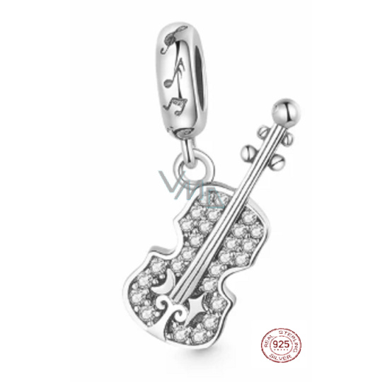 Charm Sterlingové stříbro 925 Třpytivé housle, přívěsek na náramek zájmy