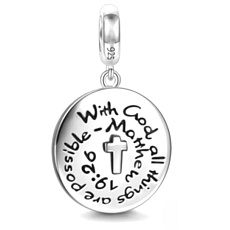 Charm Sterlingové stříbro 925 Duchovní symbol, U Boha je všechno možné, přívěsek na náramek víra