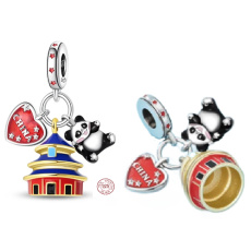Charm Sterlingové stříbro 925 Čína, chrám Nebes, panda a harmonie světa, 3v1 přívěsek na náramek cestování