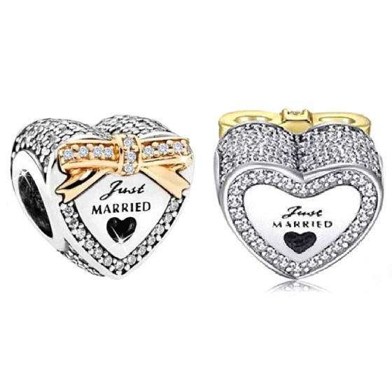 Novomanželé srdce, stříbrný 925 korálek na náramek