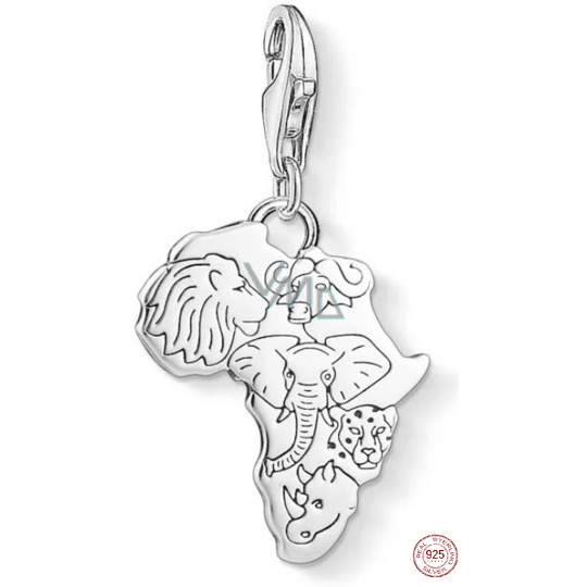 Charm Sterlingové stříbro 925 Africa, 5 kontinentů v podobě vládců říše zvířat, humří spona přívěsek na náramek cestování