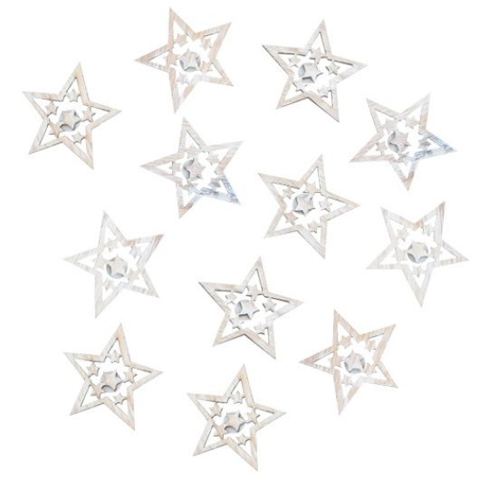 Hvězda dřevěná s lepíkem Přírodní 4 cm 12 kusů