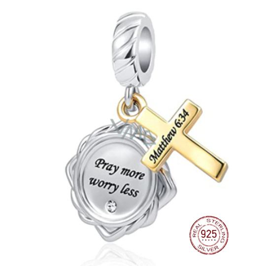 Charm Sterlingové stříbro 925 Náboženská kouzla Matouš 6:34, 2v1 přívěsek na náramek