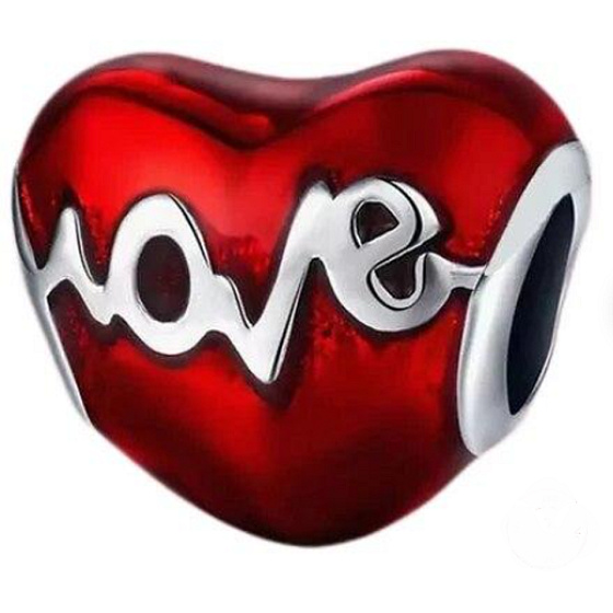 Červené srdce tlukot Love, 925 stříbrný korálek na náramek