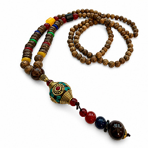 108 Mala náhrdelník z dřevěných korálků s guru amuletem – rovnováha, energie a duchovní vedení
