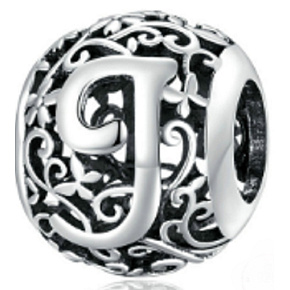 Charm Kouzelná abeceda písmeno J s květinami, korálek na náramek