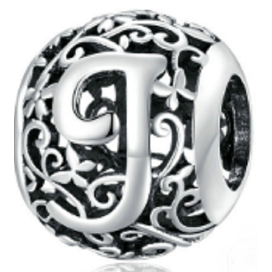 Charm Kouzelná abeceda písmeno J s květinami, korálek na náramek