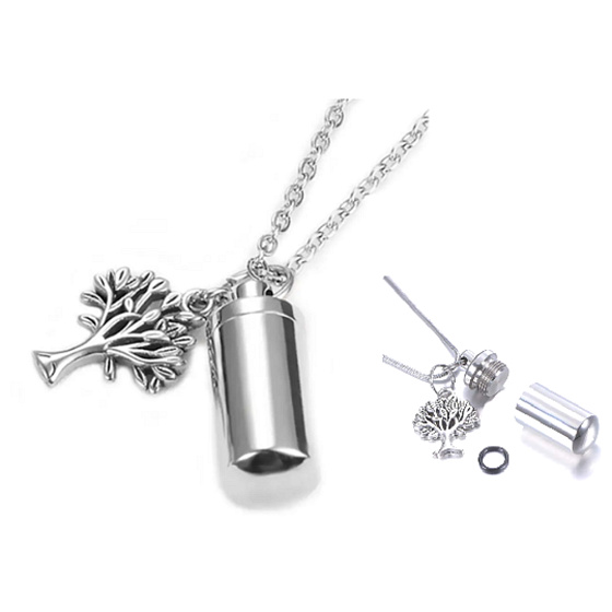 Pamětní, pietní urnový přívěsek, Strom života voděodolný, nerezová ocel 10 x 28 mm