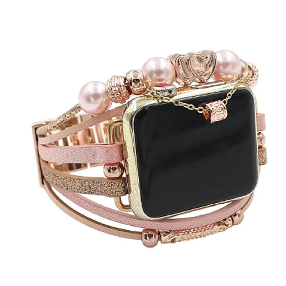 Apple Watch řemínek na hodinky ručně vyráběný Růžový zlatý se srdíčky, velikost 38/40/41 mm