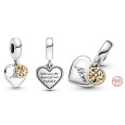 Charm Sterlingové stříbro 925 Strom života, srdce, máma, 2v1 přívěsek na náramek rodina