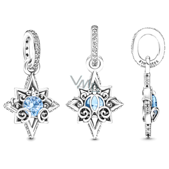 Charm Sterlingové stříbro 925 Disney Popelka, modrá hvězda, přívěsek na náramek, film Charm Sterlingové stříbro 925 Disney Popelka, modrá hvězda, přívěsek na náramek, film