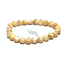 Tridacna lastura béžová náramek elastický přírodní kámen, kulička 8 mm / 16 - 17 cm, kámen harmonie