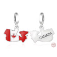 Charm Sterlingové stříbro 925 Canada vlajka - houpající se mapa, přívěsek na náramek cestování