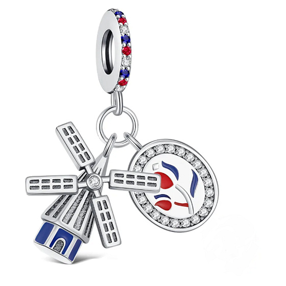 Charm Nizozemsko, Holandský mlýn, vlajka – tradice, klid severu, 2v1 přívěsek na náramek cestování