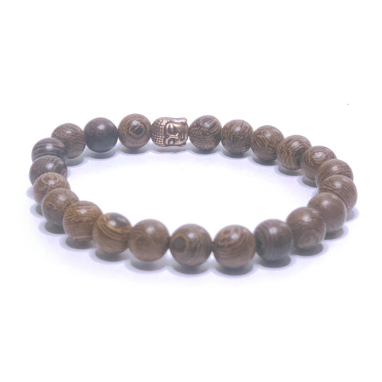 Náramek dřevěný přírodní tmavý 8mm/ 16 - 17cm,