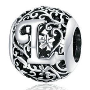Charm Kouzelná abeceda písmeno L s květinami, korálek na náramek