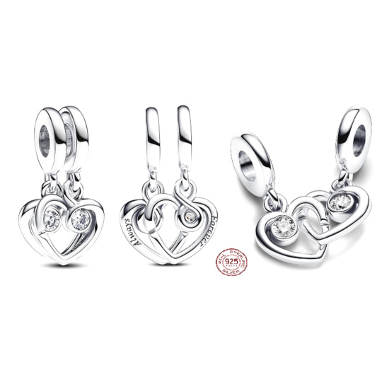 Charm Sterlingové stříbro 925 Srdíčka spojená k sobě 2v1, přívěsek na náramek láska