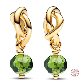 Charm Propletený fazetovaný kruh věčnosti zelený světlý, přívěsek na náramek symbol srpen