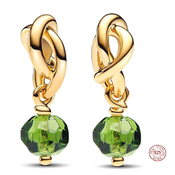 Charm Propletený fazetovaný kruh věčnosti zelený světlý, přívěsek na náramek symbol srpen