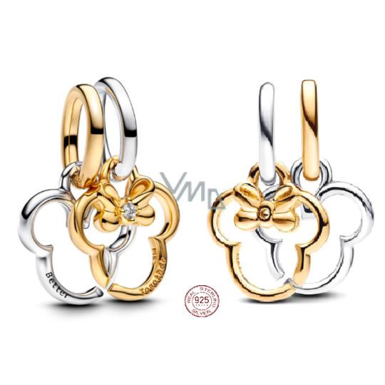 Charm Sterlingové stříbro 925 Disney 2v1 Mickey a Minnie silueta, přívěsek na náramek film Charm Sterlingové stříbro 925 Disney 2v1 Mickey a Minnie silueta, přívěsek na náramek film