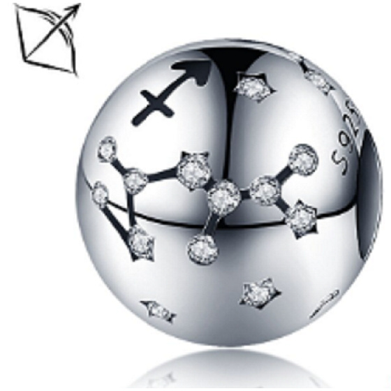 Charm Znamení zvěrokruhu Střelec + zirkony, korálek na náramek 9 mm