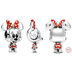 Charm Sterlingové stříbro 925 Disney Minnie Mouse myška s puntíkovanými šaty a mašlí, korálek na náramek, film Charm Sterlingové stříbro 925 Disney Minnie Mouse myška s puntíkovanými šaty a mašlí, korálek na náramek, film