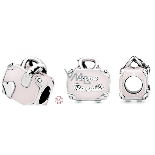 Charm Sterlingové stříbro 925 Kufr pro cestovatelky, korálek na náramek cestování