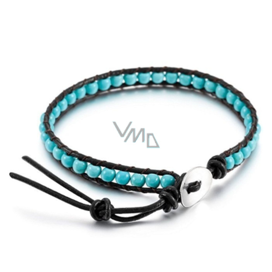 Tyrkenit kožený náramek přírodní kámen, ručně vyráběný, zapínací, kulička 4 mm / 17 - 23 cm, kámen mladých lidí, hledá životní cíl Tyrkenit kožený náramek přírodní kámen, ručně vyráběný, zapínací, kulička 4 mm / 17 - 23 cm, kámen mladých lidí, hledá životní cíl