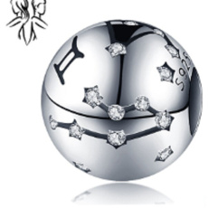 Charm znamení zvěrokruhu Blíženci + zirkony, korálek na náramek 9 mm