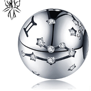 Charm znamení zvěrokruhu Blíženci + zirkony, korálek na náramek 9 mm