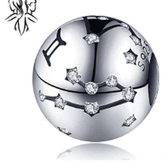 Charm Znamení zvěrokruhu Blíženci + zirkony, korálek na náramek 9 mm