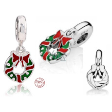 Charm Sterlingové stříbro 925 Vánoční věnec, přívěsek na náramek Vánoce