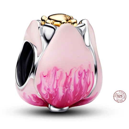 Charm Sterlingové stříbro 925 Tulipán, korálek na náramek – symbol lásky, něhy a nových začátků, květina