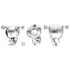 Charm Sterlingové stříbro 925 Holčička s culíky, korálek na náramek, rodina
