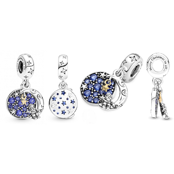 Charm Santa na měsíci 2v1, přívěsek na náramek Vánoce