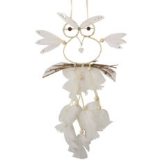 Sova – závěsná dekorace / lapač snů s peřím | 60 cm