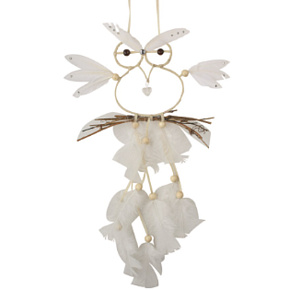 Sova – závěsná dekorace / lapač snů s peřím | 60 cm
