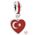 Charm Sterlingové stříbro 925 Turecká vlajka srdce - miluji Turecko, přívěsek na náramek cestování