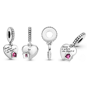 Charm Srdce - Domov je tam, kde je srdce, přívěsek na náramek rodina