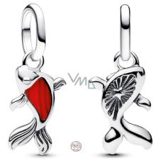 Charm Sterlingové stříbro 925 Mini medailon Rybka Koi s červeným smaltem, přívěsek na náramek zvíře