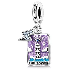 Charm Sterlingové stříbro 925 Tarot karta – Věž The Tower, přívěsek na náramek symbol