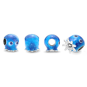 Charm Chobotnice s bublinkami a vlnami oceánu, korálek na náramek moře