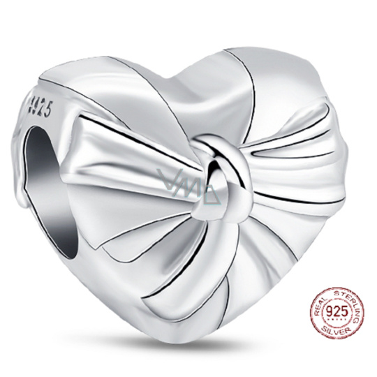 Charm Sterlingové stříbro 925 Srdce s oslnivou mašlí, korálek na náramek láska