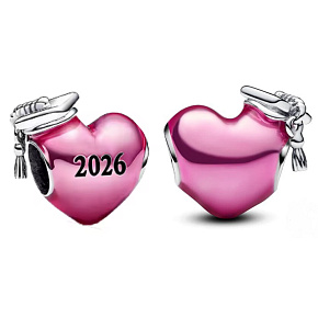 Charm Graduation 2026 - Růžové promoční srdce, korálek na náramek gradace