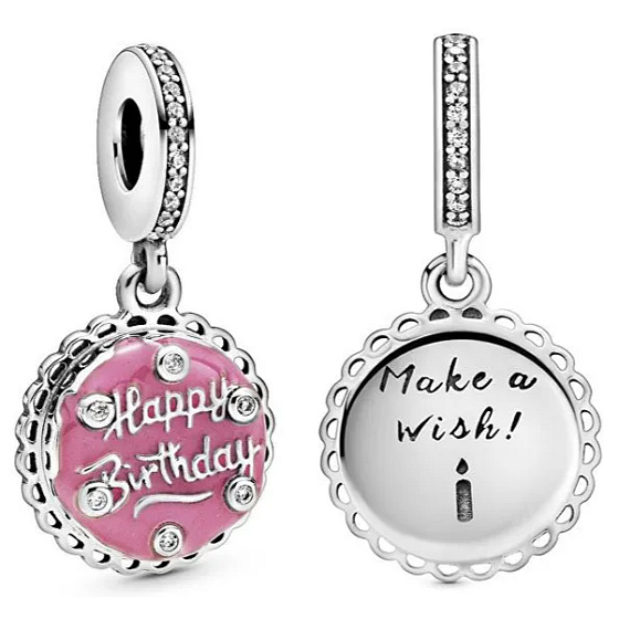 Charm Narozeninový dort růžový, přívěsek na náramek narozeniny