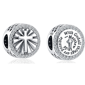 Charm Duchovní symbol, s bohem je možné vše Matouš 19:26, korálek na náramek