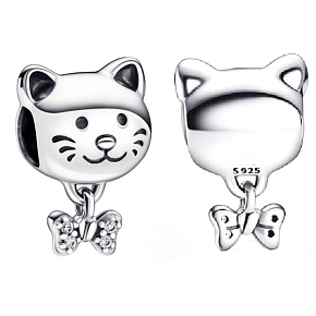 Charm Kočka a mašle, korálek na náramek mazlíček