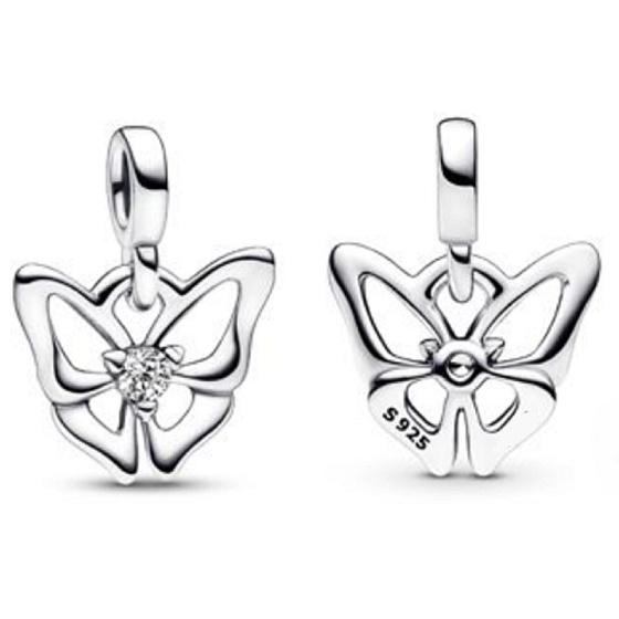 Charm Mini medailon - Motýl s čirou kubickou zirkonií, přívěsek na náramek zvíře